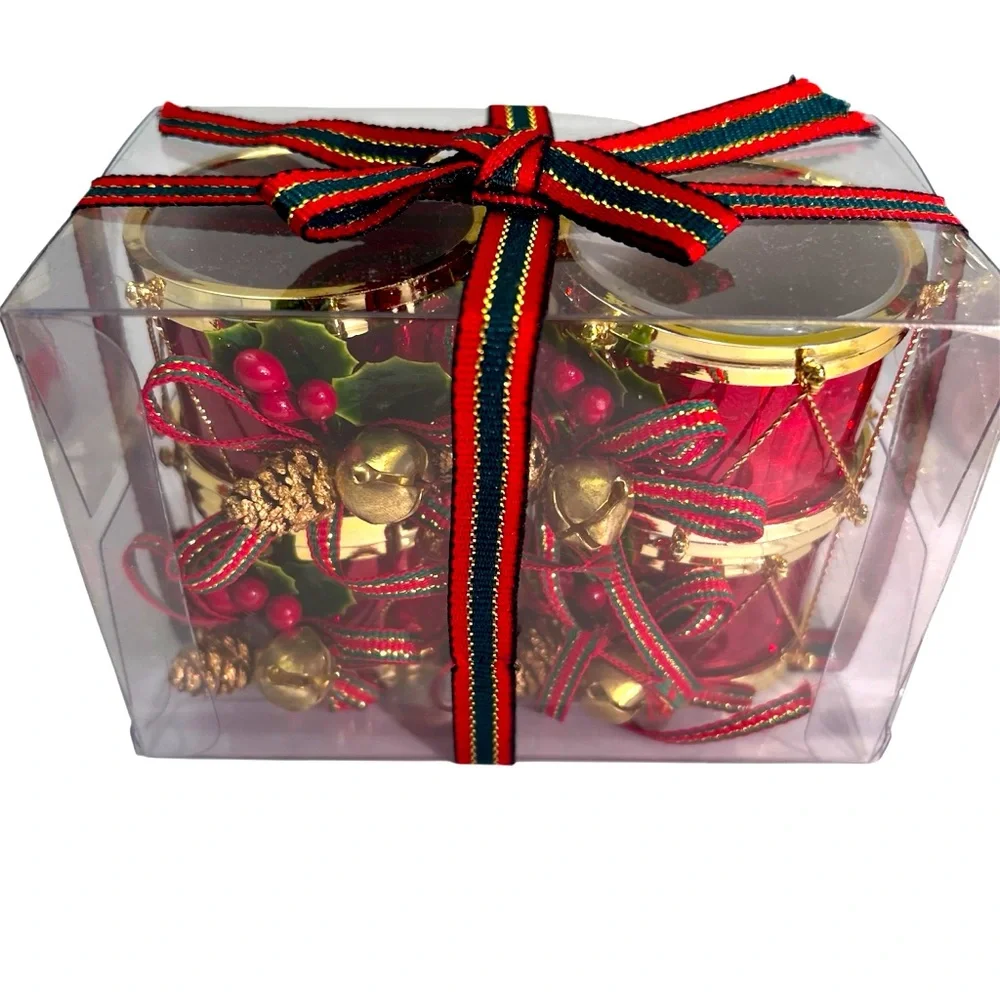 Festive Red/Green/White/Gold Napkin Rings, Bear Bell, White Angel & Wood Rudolph